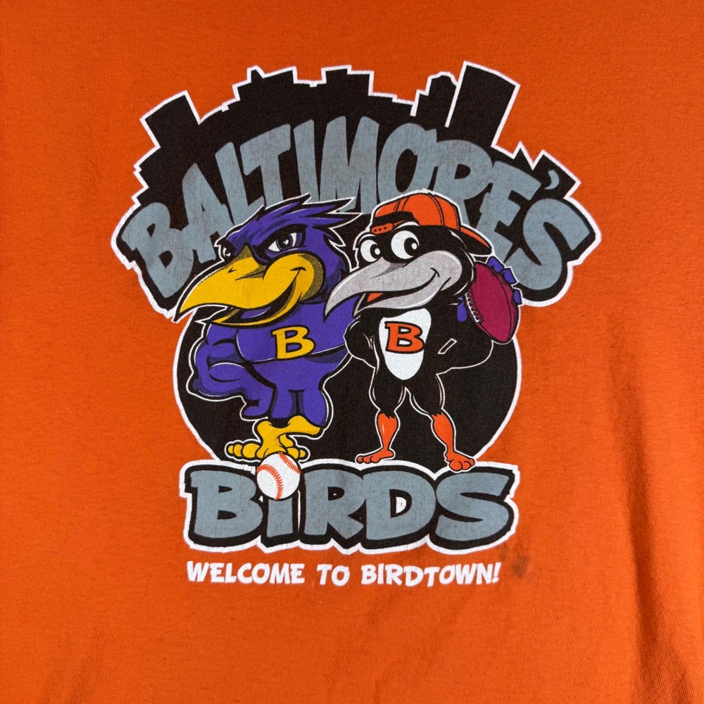 Delta Apparel Baltimores Birds Orange Graphic Tee Shirt Mens Large‎ Birdtown